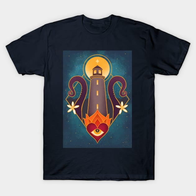 Lighthouse&Kraken T-Shirt by shewantedstorm